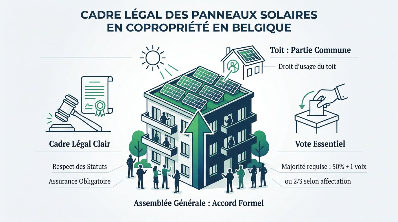 Plaatsing van zonnepanelen op het dak van een appartementsgebouw in mede-eigendom in België