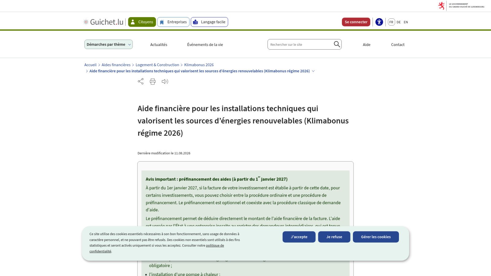 Completing your grant application via MyGuichet.lu